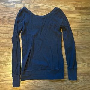 Waffle knit top with scoop back. Heathered navy.